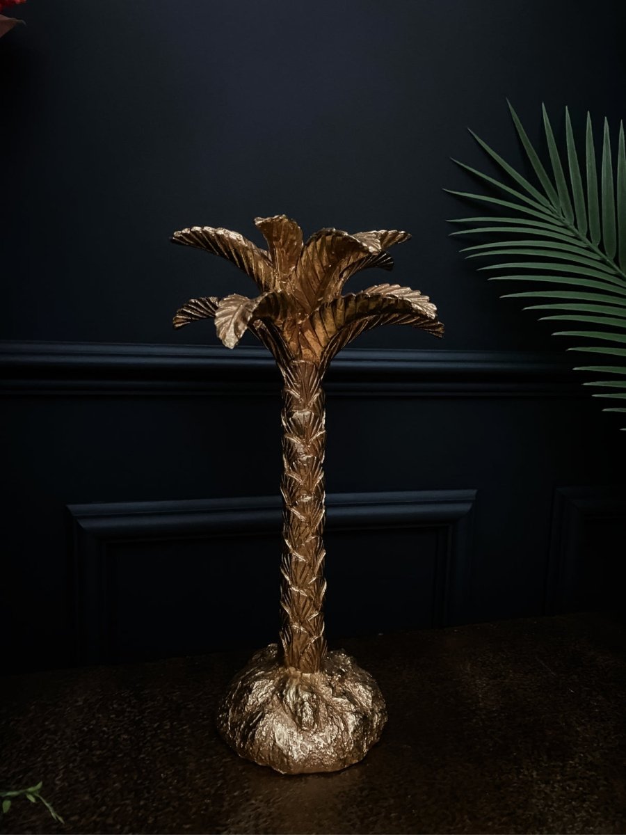 Antique Gold Palm Tree Candlestick Holder - Punk & Poodle