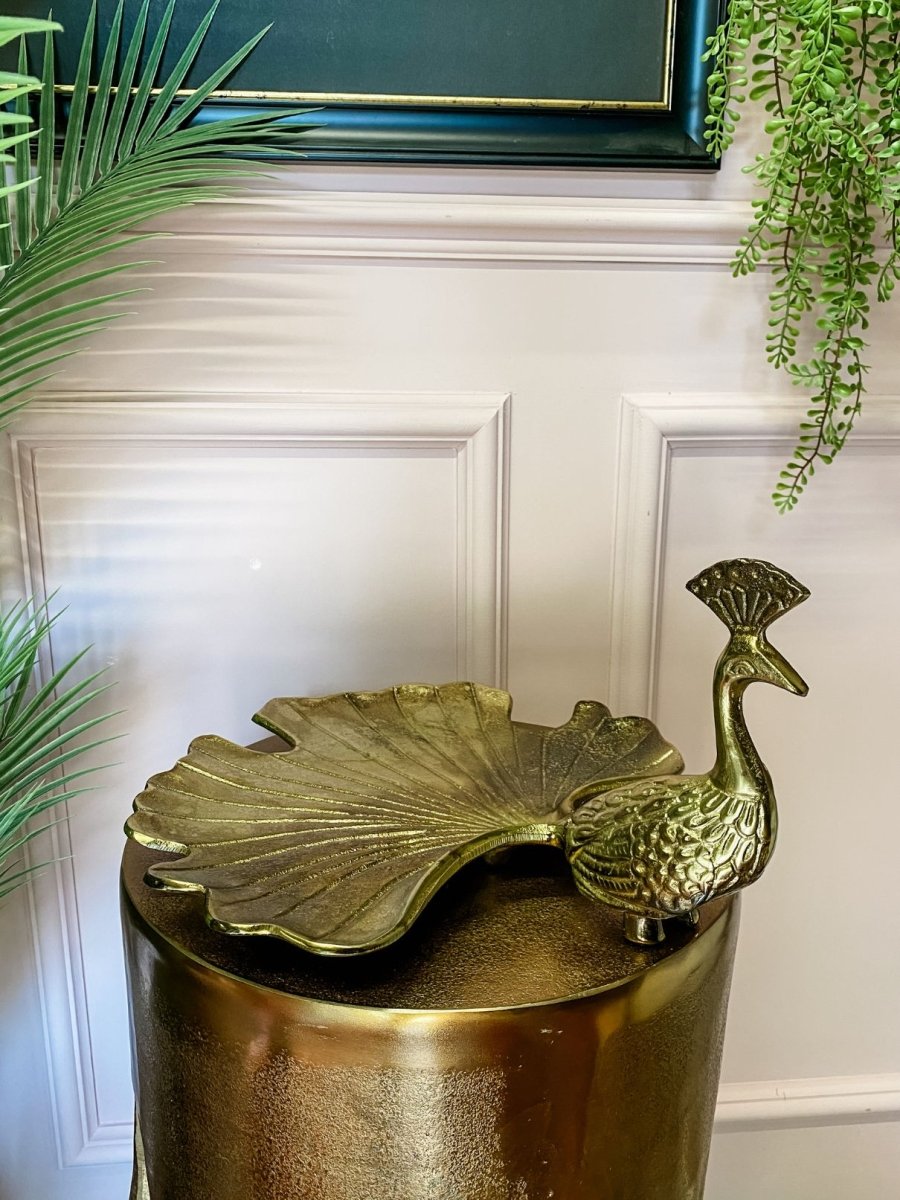 Antique Gold Peacock Trinket Dish / Platter - Punk & Poodle