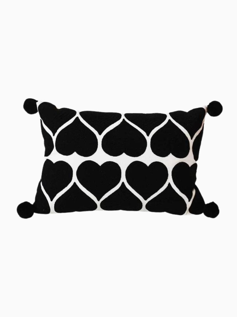 Cupid Embroidered Heart Monochrome Rectangular Cushion - Punk & Poodle
