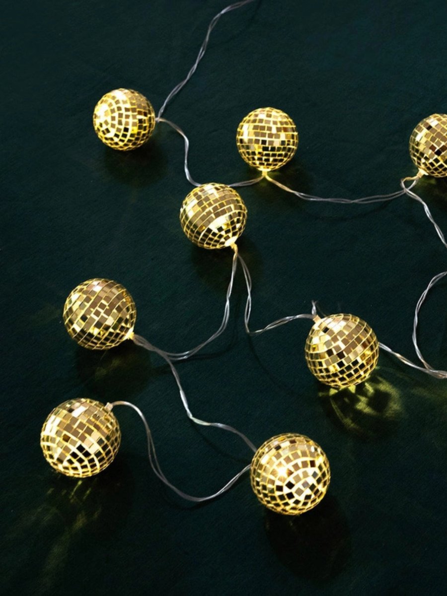 Gold Disco Balls String Lights | 1.6m - Punk & Poodle