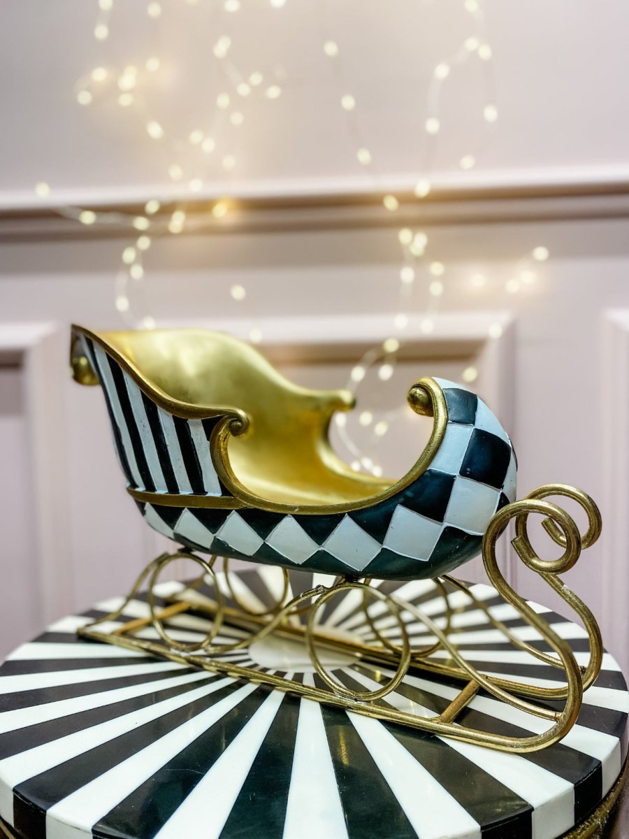 Harlequin & Stripe Gold Sleigh Bottle Holder - Punk & Poodle