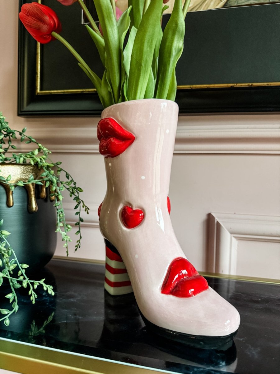 Hearts & Lips Boot Ceramic Vase - Punk & Poodle