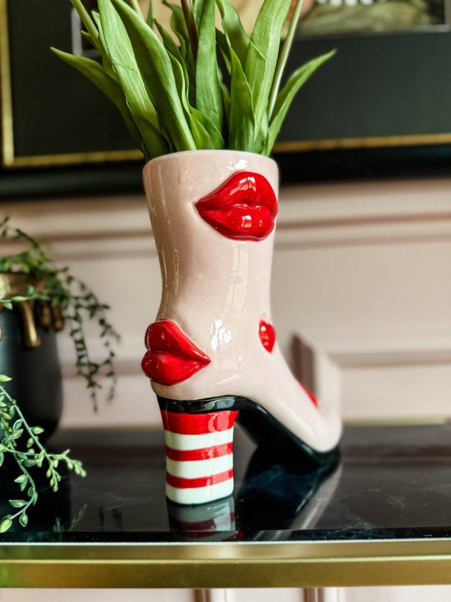 Hearts & Lips Boot Ceramic Vase - Punk & Poodle