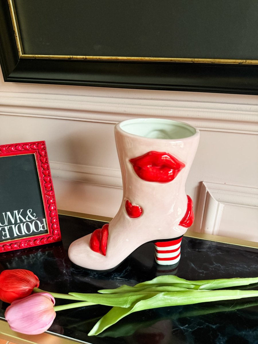 Hearts & Lips Boot Ceramic Vase - Punk & Poodle