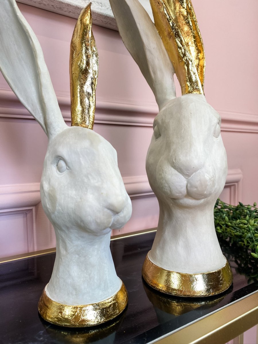 Set of 2 White and Gold Hares - Punk & Poodle