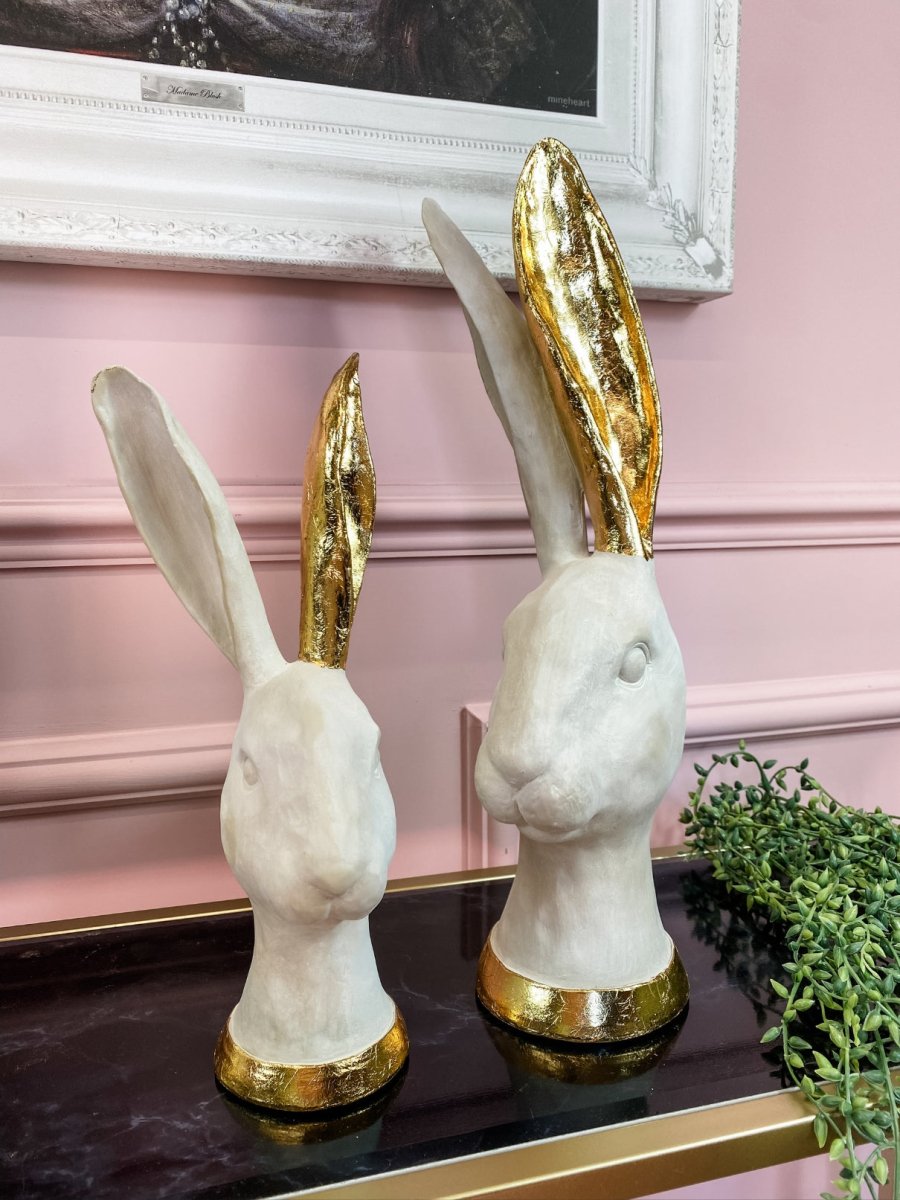 Set of 2 White and Gold Hares - Punk & Poodle