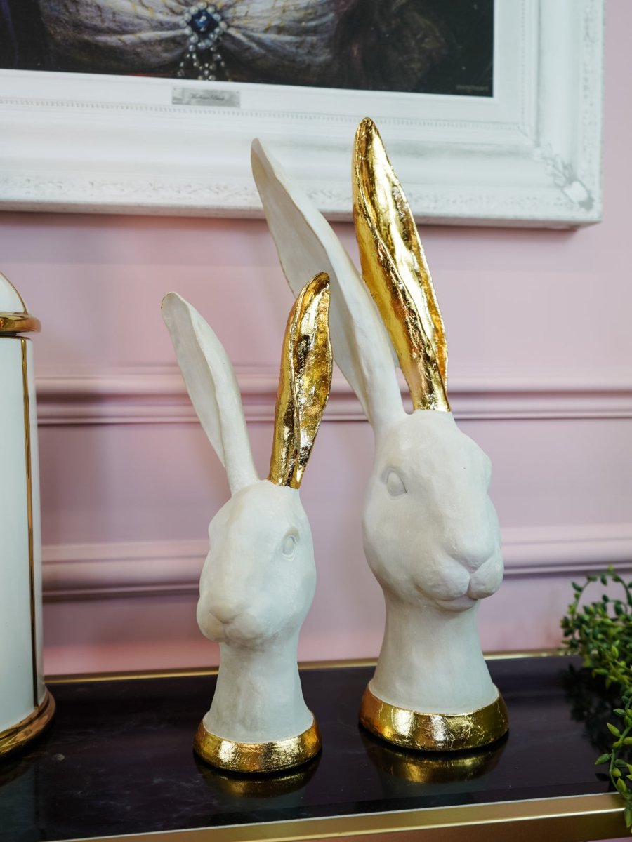 Set of 2 White and Gold Hares - Punk & Poodle