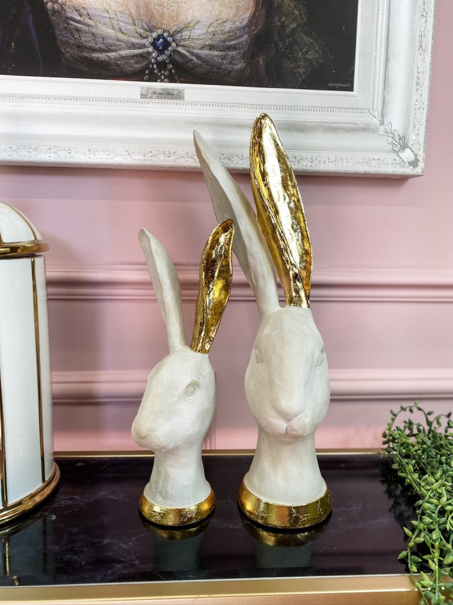 Set of 2 White and Gold Hares - Punk & Poodle