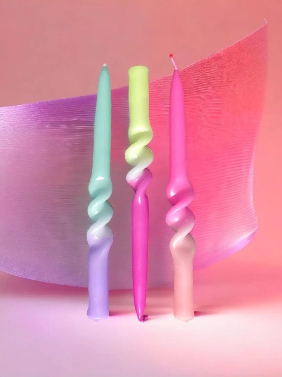 Set of 3 Dip Dye Swirl Dinner Candles | Yummy Dragonfruit - Punk & Poodle