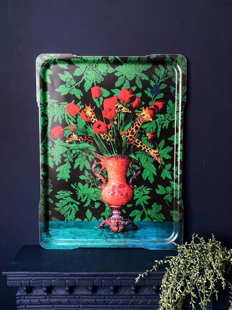 Gangzai Giraffes & Flowers 'Giraflore' Rectangular Serving Tray - Punk & Poodle