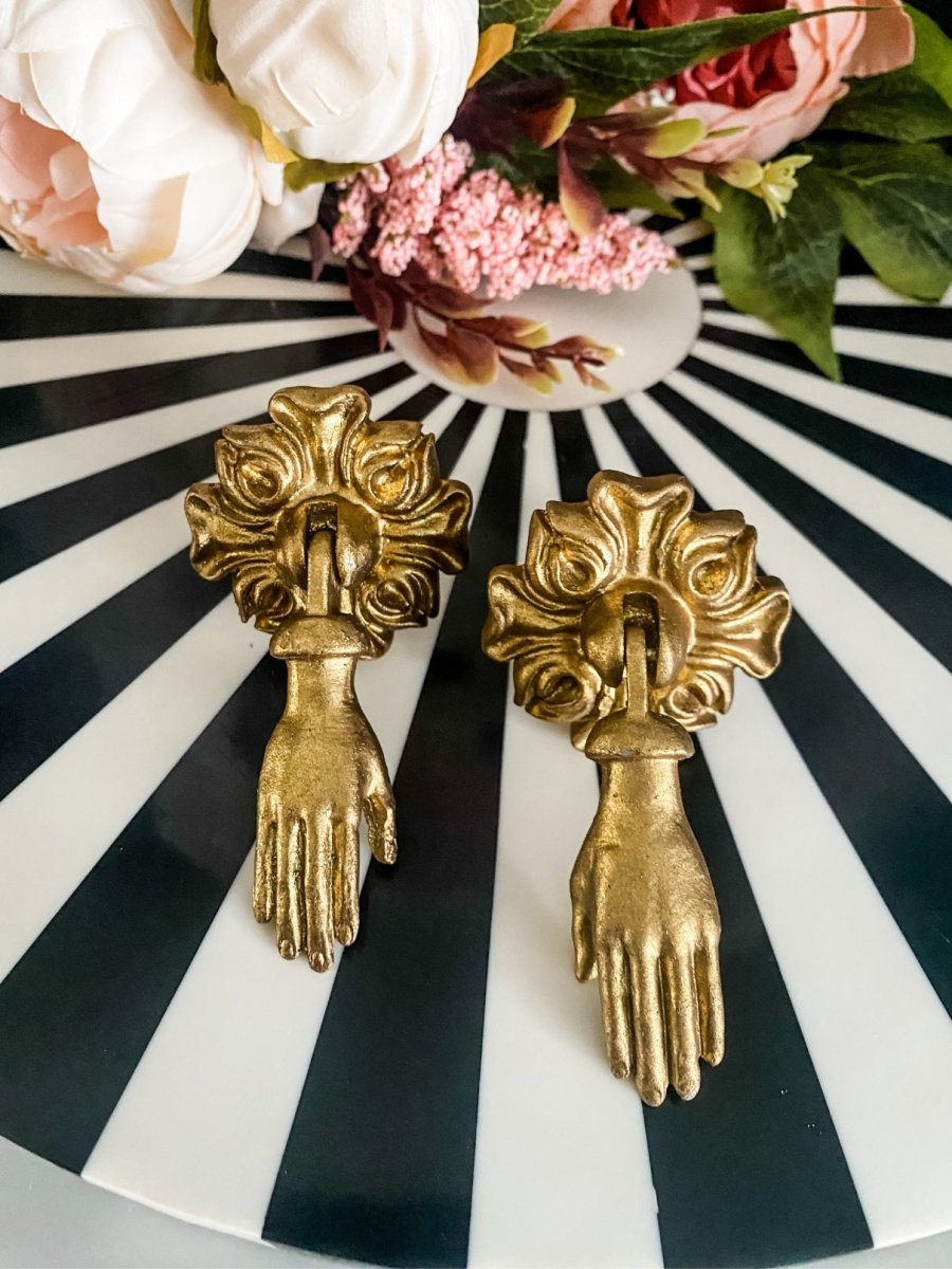 Gold Gypsy Hands Pendant Drawer Knob | Pair - Punk & Poodle