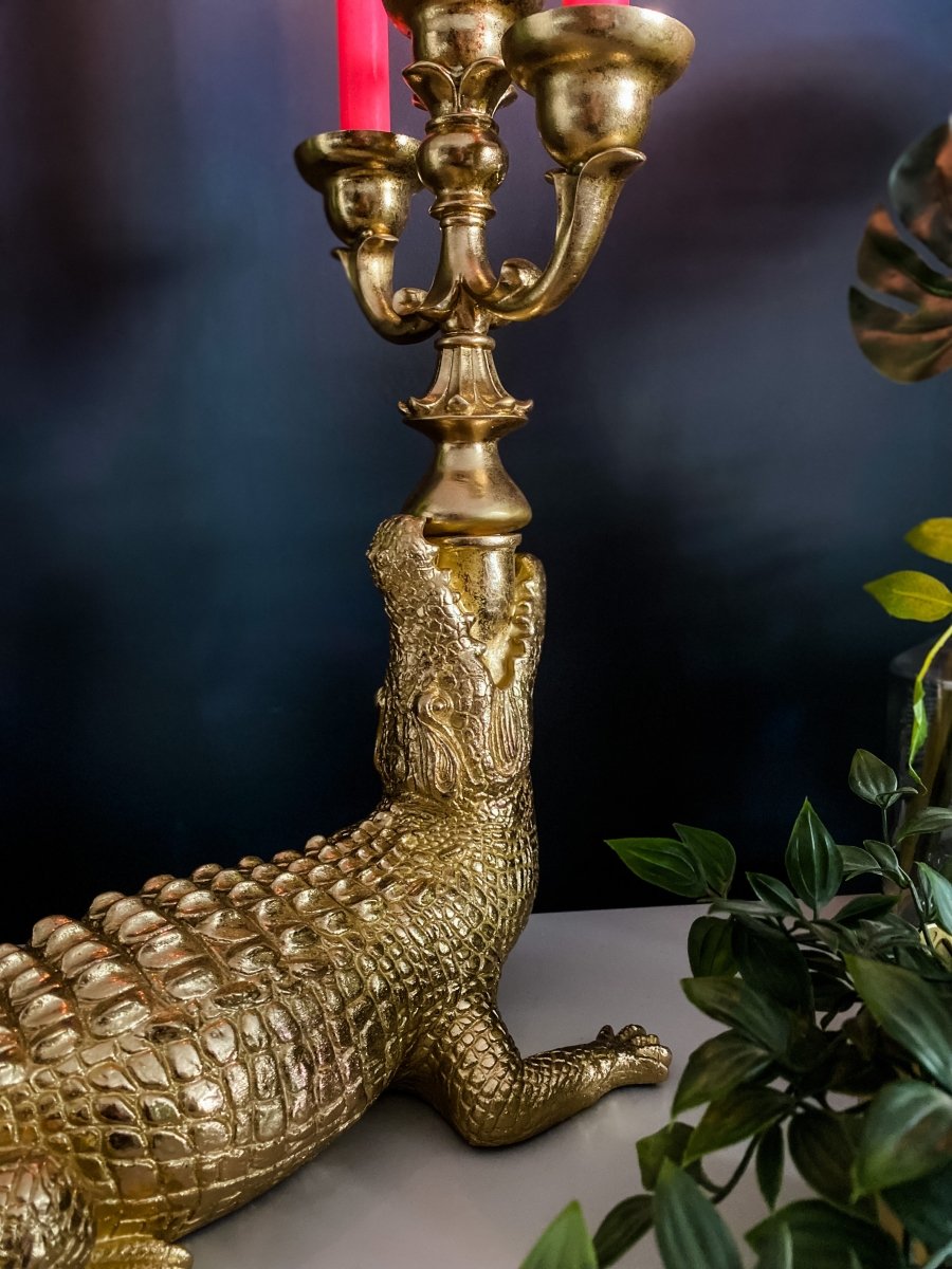 Gold Large Crocodile Candelabra - Punk & Poodle