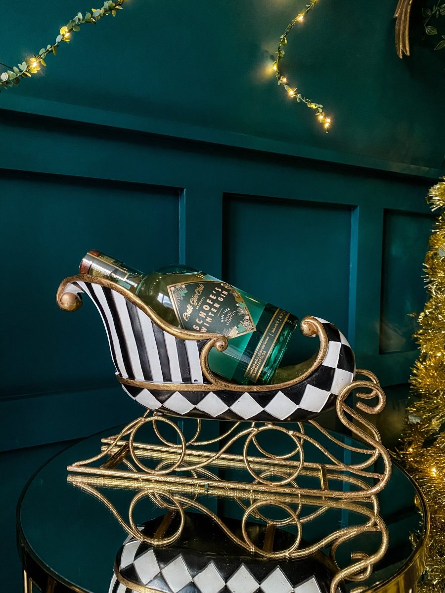 Harlequin & Stripe Gold Sleigh Bottle Holder - Punk & Poodle