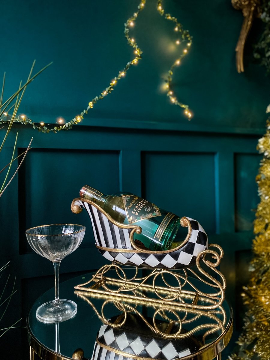 Harlequin & Stripe Gold Sleigh Bottle Holder - Punk & Poodle