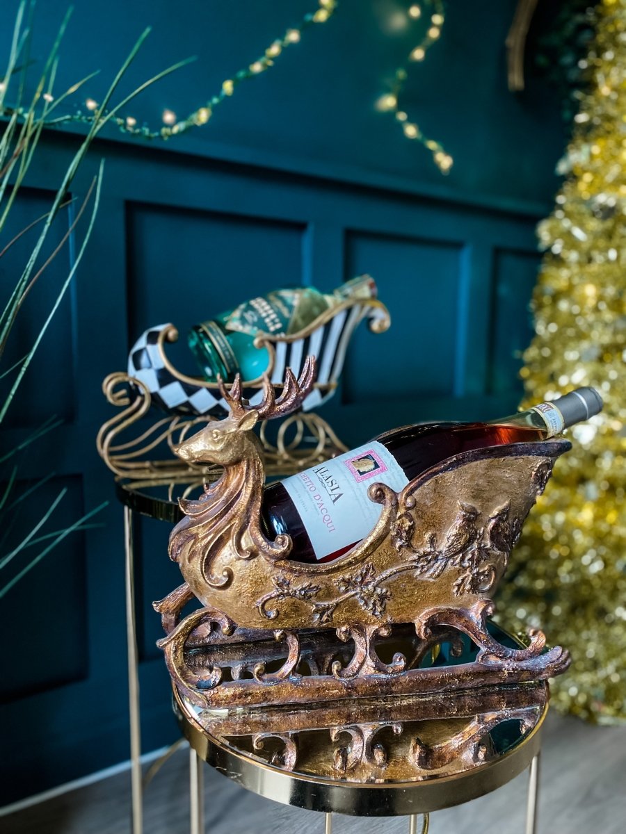 Harlequin & Stripe Gold Sleigh Bottle Holder - Punk & Poodle