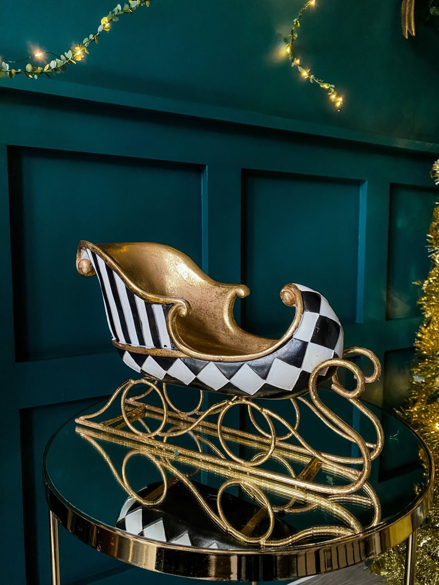 Harlequin & Stripe Gold Sleigh Bottle Holder - Punk & Poodle