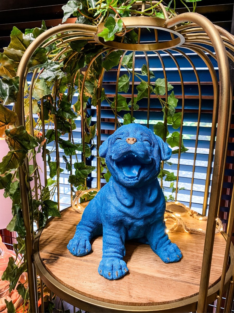 Laughing Puppy Dog Statue | Royal Blue - Punk & Poodle